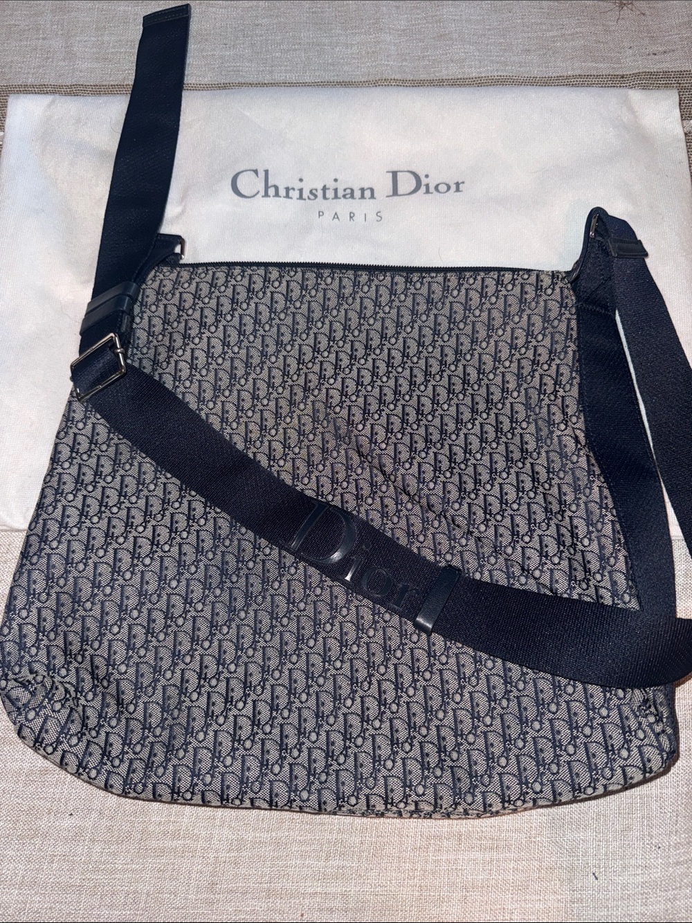 Christian Dior Oblique Canvas Messenger Bag in Black and Gray